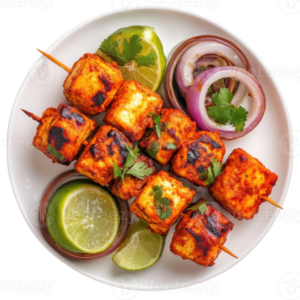 paneer tikka on a plate on transparent background png