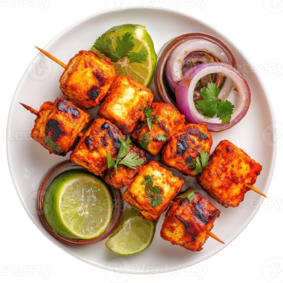 paneer tikka on a plate on transparent background png