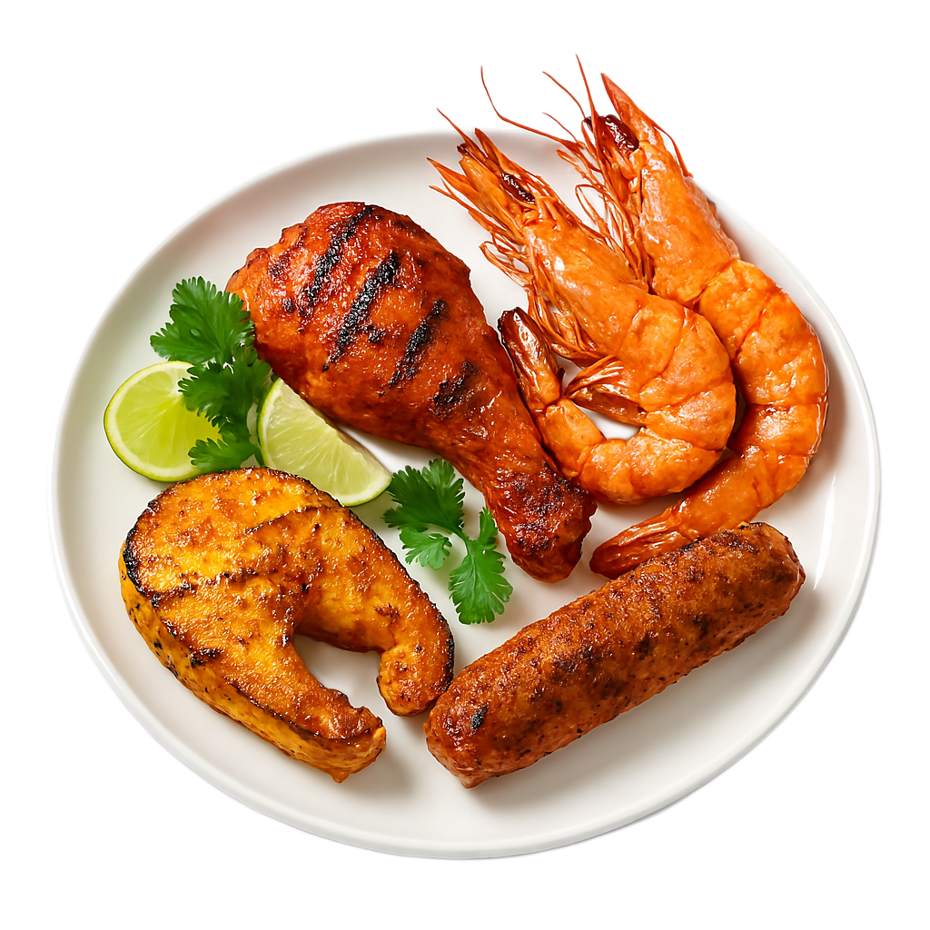 seafood & tandoori mix png in white plate picsart backgroundremover